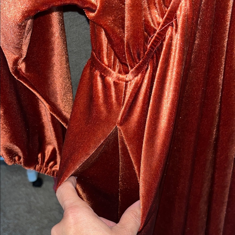 Shimmering Rust Velvet Dress - Picture 3 of 6